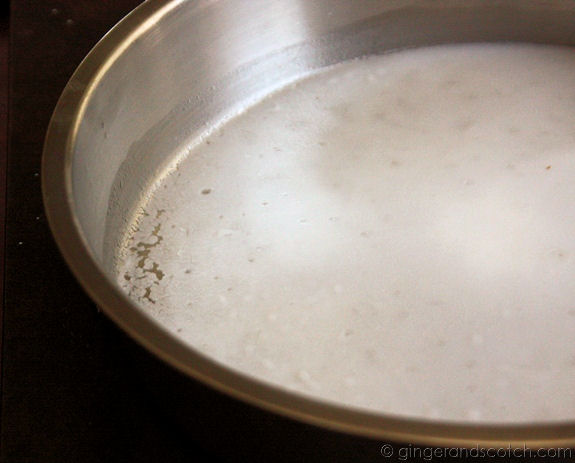 batter in a stainless steel pan batter in a stainless steel pan