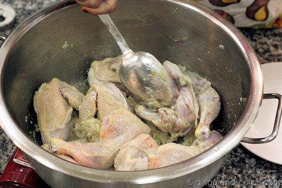 Adding the chicken pieces