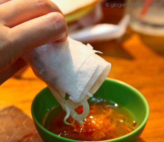Banh Trang dipped in Nuoc Mam Cham Banh Trang dipped in Nuoc Mam Cham