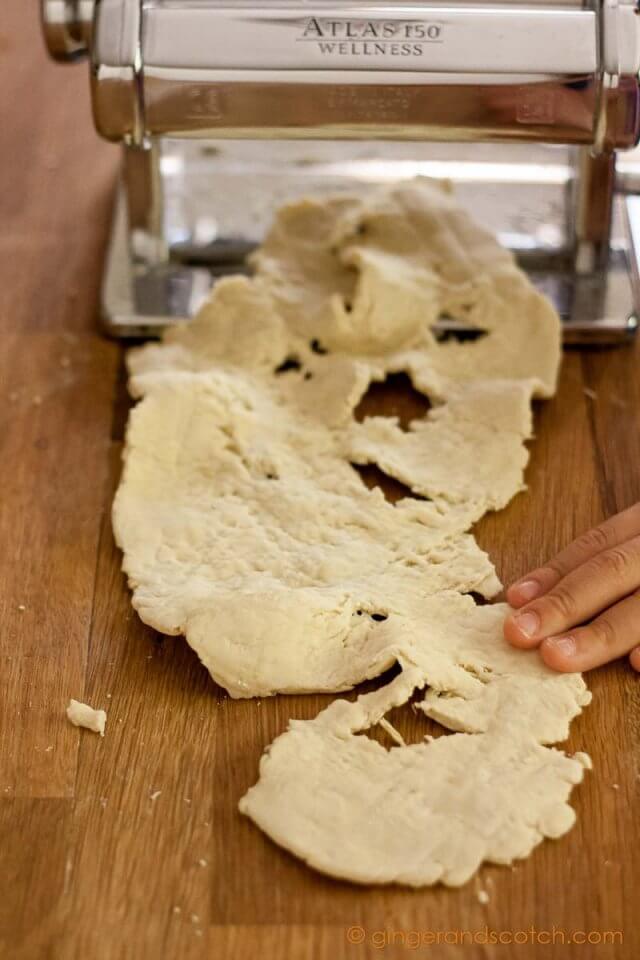 First pass of ramen dough through the pasta machine